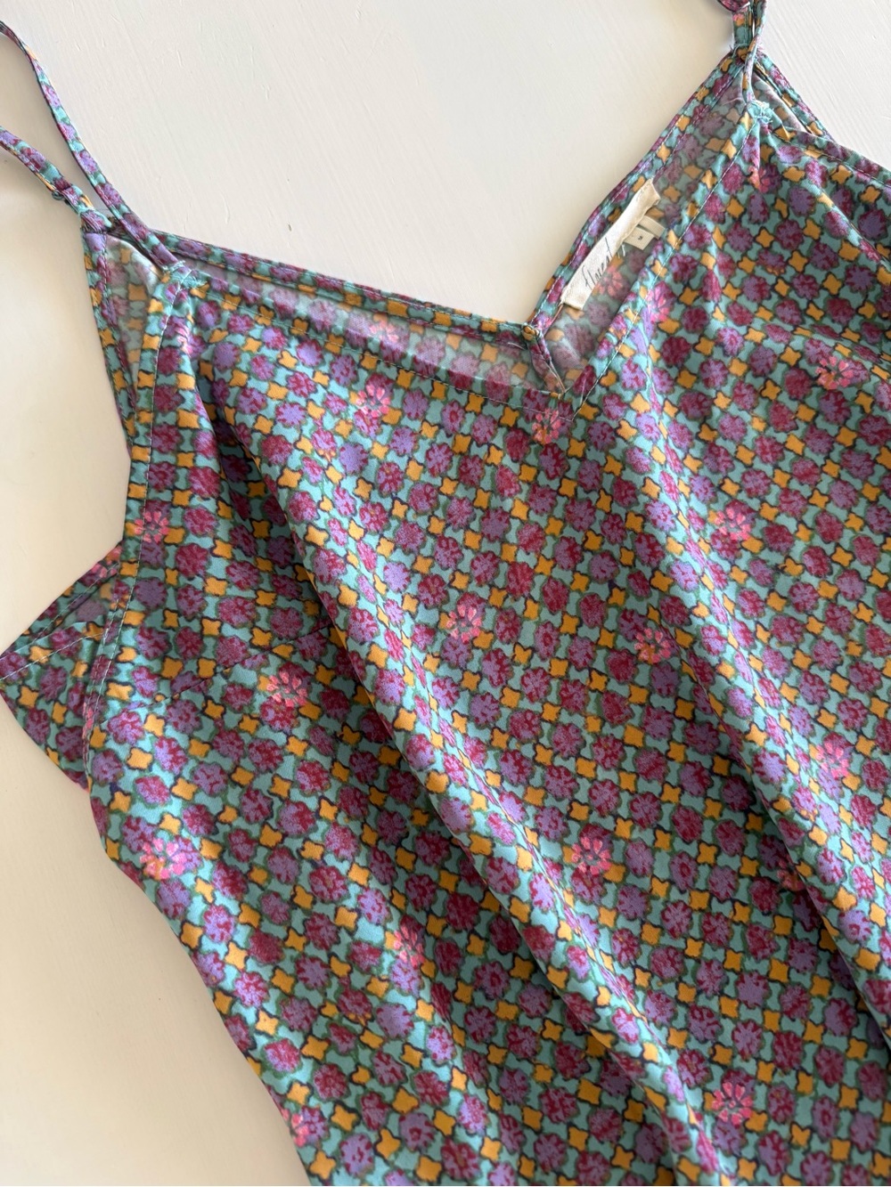 Anthropologie Floreat Purple Multi Floral Mosaic Print silky feel Cami tank top - Picture 2 of 7